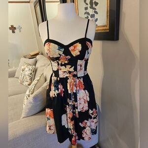 Band Of Gypsies:Floral Black Dress with Spaghetti Straps